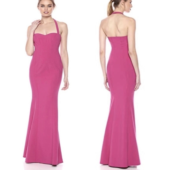 NEW LIKELY Serrino Pink Halter Neck Formal Maxi Gown Dress Size 4 - Picture 1 of 9